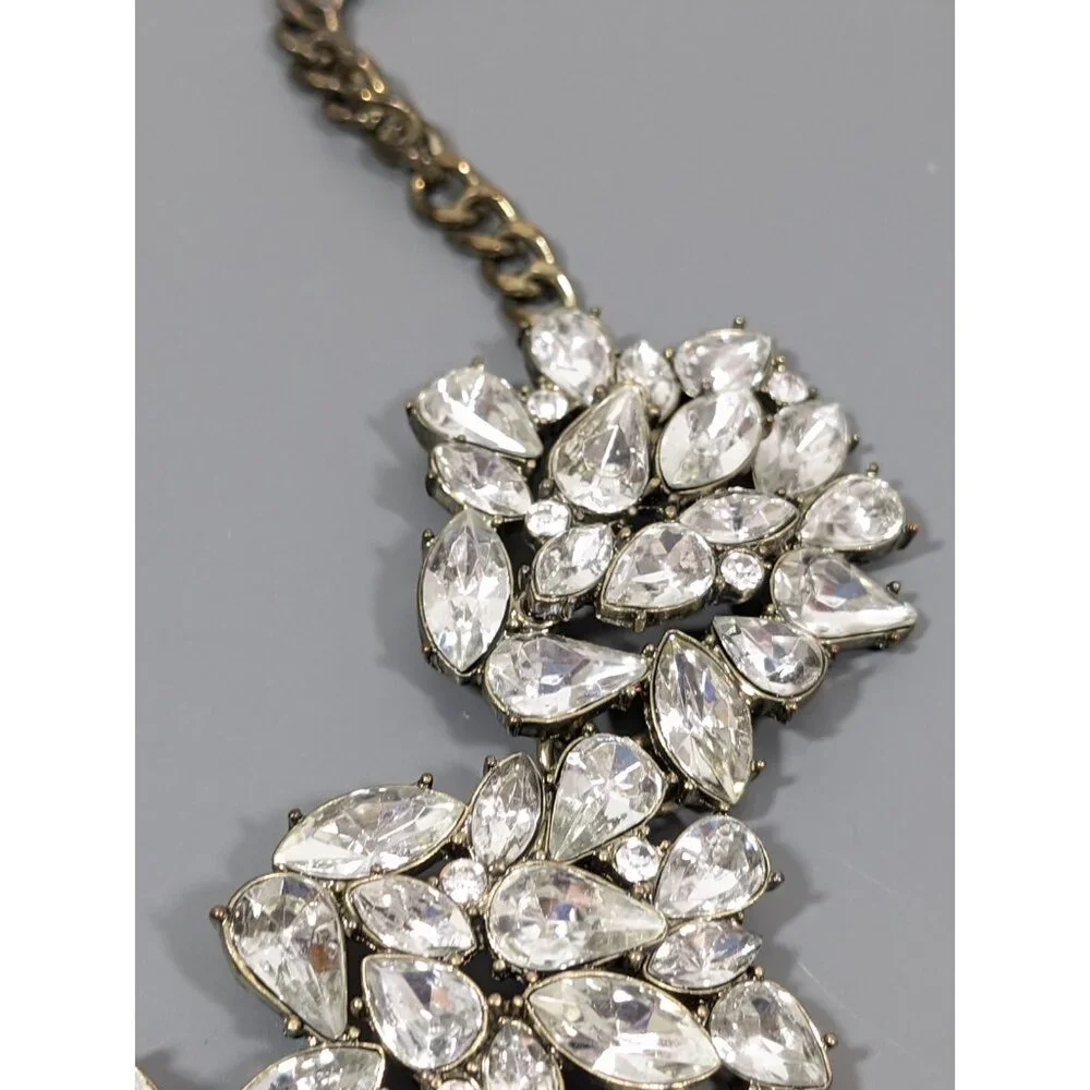 Sugarfix by BaubleBar Clear Rhinestone Collar Statement Necklace Bronze Tone 20" - Picture 5 of 10